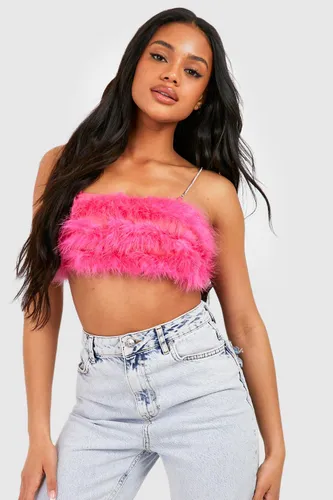 Womens Diamante Strap Feather Crop Top - Pink - 12, Pink