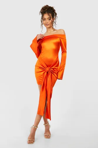Womens Disco Slinky Tie Front Mini Dress - Orange - 8, Orange