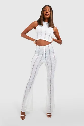 Womens Distressed Flared Trousers - White - 12, White
