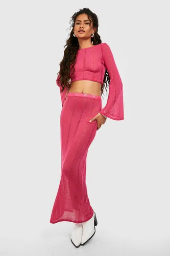 Womens Distressed Floor Length Maxi Skirt - Pink - 6, Pink