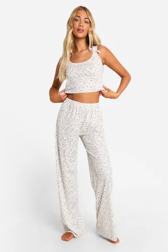 Womens Ditsy Floral Vest And Trouser Pyjama Set - White - 6, White