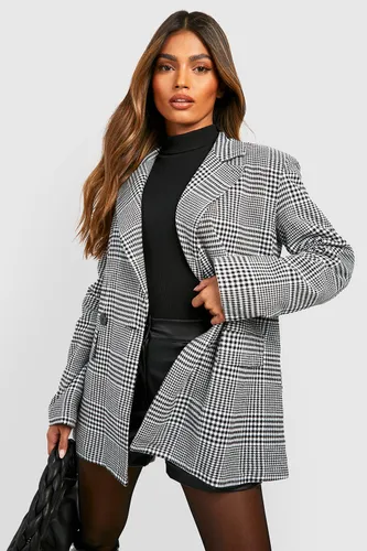 Womens Dogtooth Check Relaxed Fit Tailored Blazer - Black - 12, Black