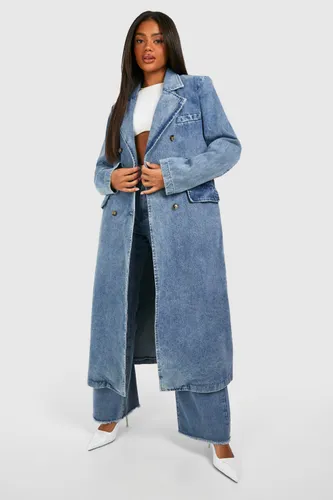 Womens Double Breasted Denim Trench Coat - Blue - 6, Blue