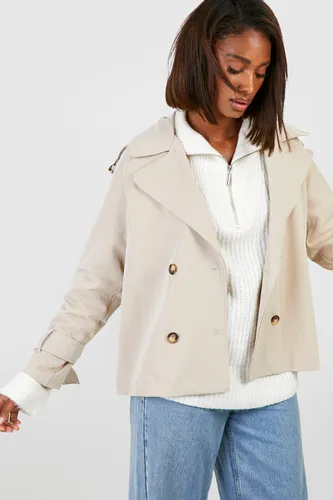Womens Double Breasted Short Trench - Beige - 14, Beige