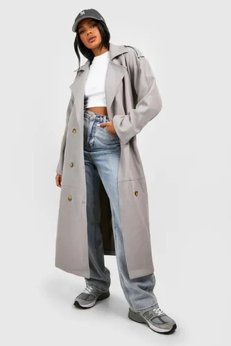 Womens Double Breasted Trench Belted Trench Coat - Grey - 14, Grey