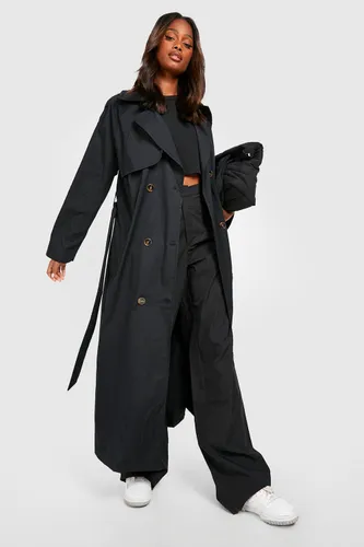 Womens Double Breasted Trench Coat - Black - 8, Black