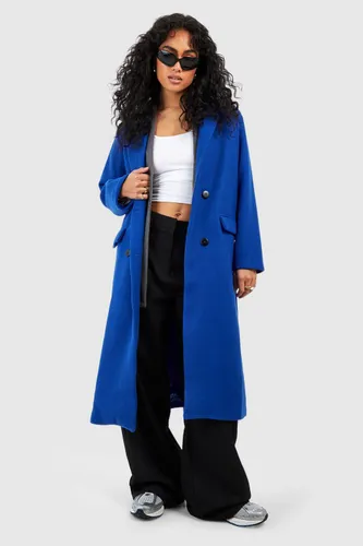 Womens Double Breasted Wool Look Coat - Blue - 8, Blue