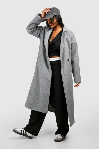 Womens Double Breasted Wool Look Coat - Grey - 8, Grey