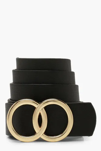 Womens Double Gold Ring Detail Boyfriend Belt - Black - One Size, Black