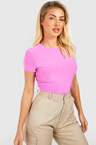 Womens Double Layer Slinky Short Sleeve Top - Pink - 6, Pink