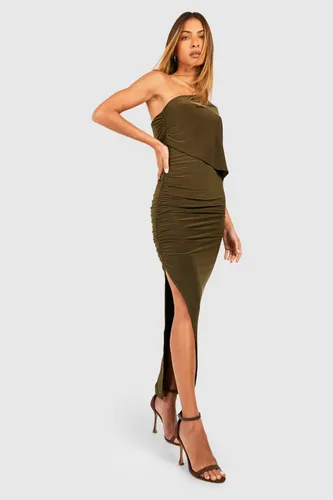 Womens Double Slinky Rouched Midaxi Dress - Green - 8, Green