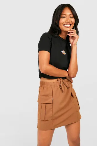 Womens Drawcord Crepe Cargo Mini Skirt - Beige - 8, Beige