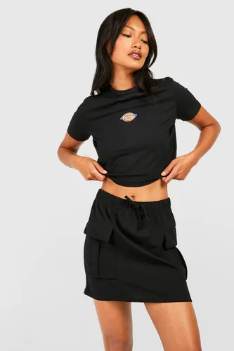 Womens Drawcord Crepe Cargo Mini Skirt - Black - 8, Black