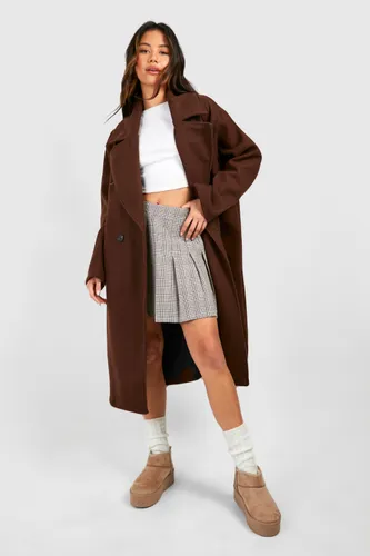 Womens Dropped Shoulder Oversized Midaxi Wool Look Coat - Brown - 10, Brown