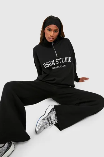 Womens Dsgn Studio Applique Oversized Half Zip Sweatshirt - Black - L, Black