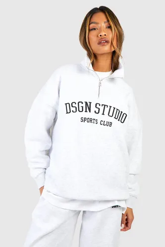 Womens Dsgn Studio Applique Oversized Half Zip Sweatshirt - Grey - L, Grey
