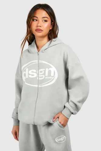 Womens Dsgn Studio Double Zip Oversized Hoodie - Grey - L, Grey