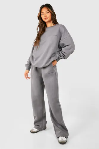 Womens Dsgn Studio Embroidered Sweatshirt And Straight Leg Jogger Tracksuit - Grey - S, Grey
