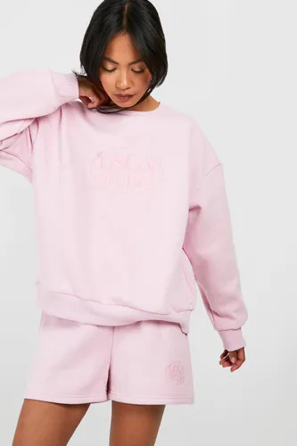 Womens Dsgn Studio Embroidered Sweatshirt Short Tracksuit - Pink - Xl, Pink