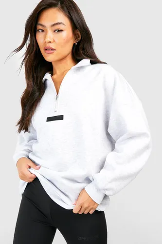 Womens Dsgn Studio Flocked Branding Half Zip Oversized Sweatshirt - Grey - M, Grey
