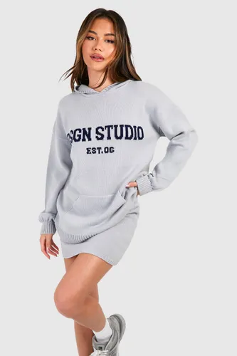 Womens Dsgn Studio Oversized Hoody And Mini Skirt Knitted Set - Grey - S, Grey