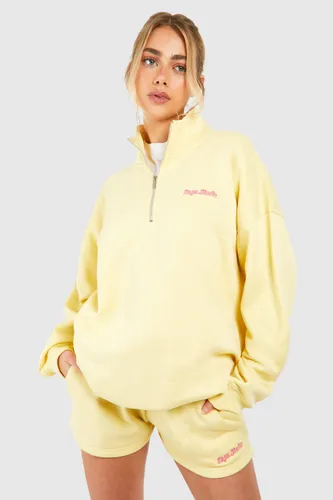 Womens Dsgn Studio Script Oversized Half Zip Sweatshirt - Yellow - S, Yellow