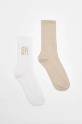 Womens Dsgn Studio Slogan 2 Pack Sports Sock - White - One Size, White