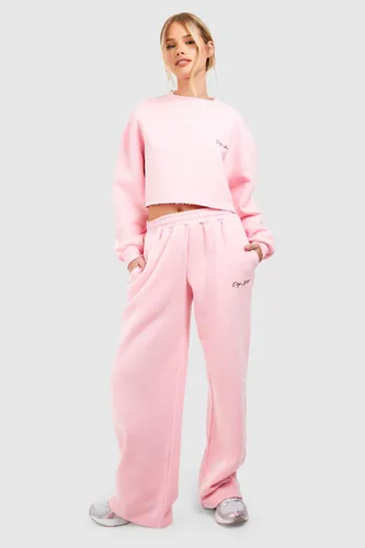 Womens Dsgn Studio Slogan Cropped Sweatshirt Tracksuit - Pink - L, Pink