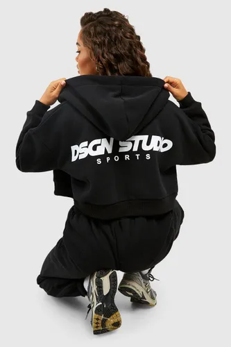 Womens Dsgn Studio Sports Boxy Crop Zip Through Hoodie - Black - Xs, Black