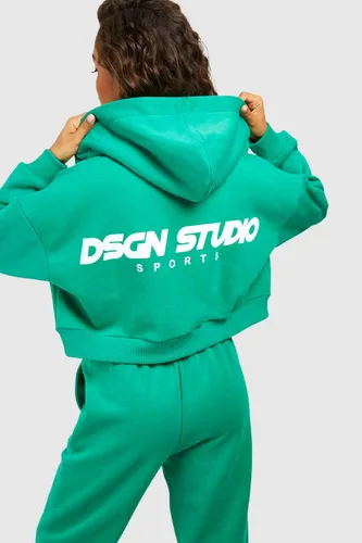 Womens Dsgn Studio Sports Boxy Crop Zip Through Hoodie - Green - L, Green