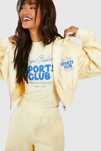 Womens Dsgn Studio Sports Club Bubble Slogan Deep Hem Zip Through Hoodie - Yellow - S, Yellow