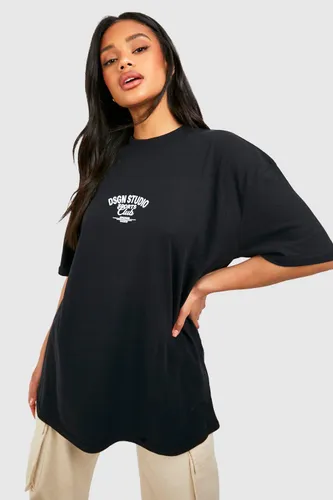 Womens Dsgn Studio Sports Club Slogan Oversized T-Shirt - Black - S, Black