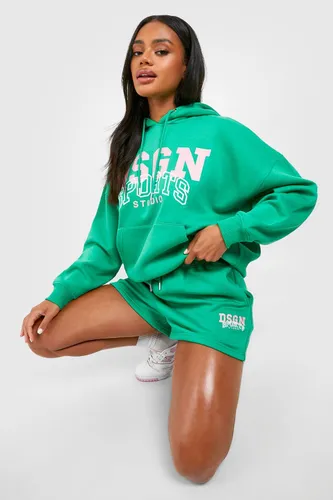 Womens Dsgn Studio Sports Slogan Hooded Short Tracksuit - Green - L, Green