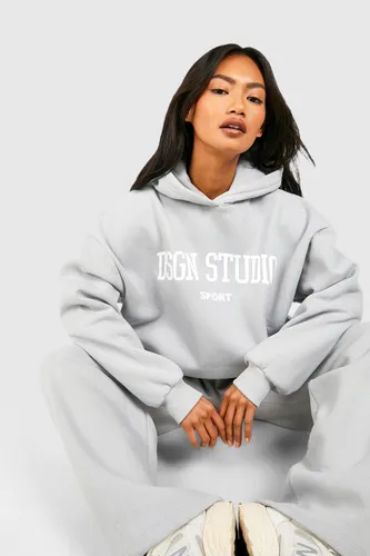Womens Dsgn Studio Sports Slogan Oversized Hooded Tracksuit - Grey - L, Grey