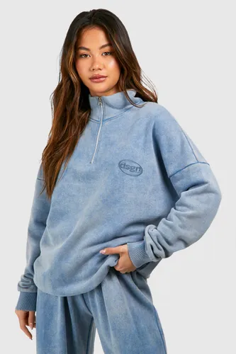 Womens Dsgn Studio Washed Half Zip Oversized Sweatshirt - Blue - S, Blue