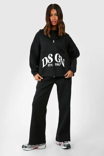Womens Dsgn Studio Zip Through Hooded Straight Leg Tracksuit - Black - Xl, Black