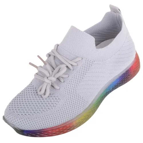Womens Easy Slip on Mesh Trainer with Lace Up and Rainbow