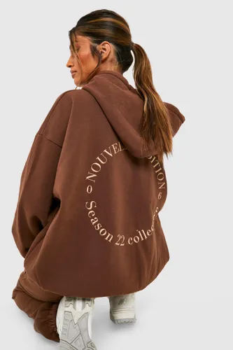 Womens Embroidered Back Oversized Hoodie - Brown - Xl, Brown