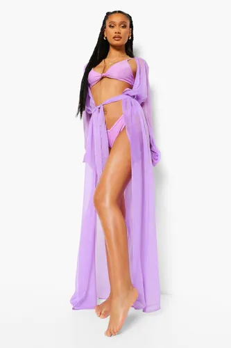 Womens Essentials Chiffon Maxi Beach Kimono - Purple - L, Purple