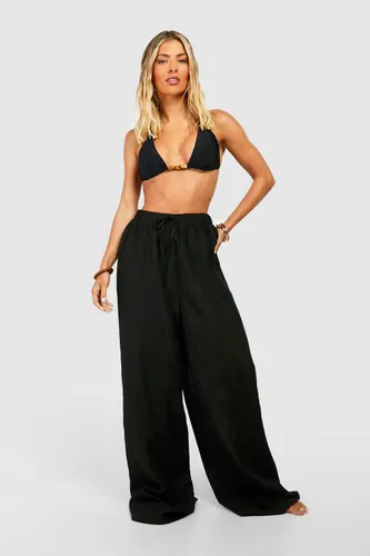 Womens Essentials Linen Look Beach Trousers - Black - L, Black