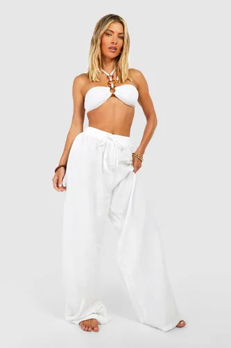 Womens Essentials Linen Look Beach Trousers - White - L, White