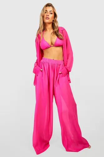 Womens Essentials Wide Leg Beach Trousers - Pink - S, Pink