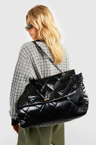 Womens Extra Large Quilted Tote Bag - Black - One Size, Black
