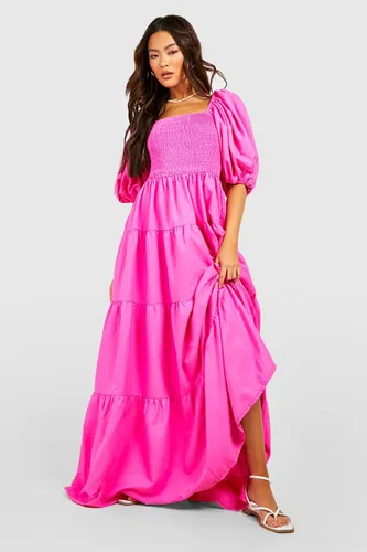 Womens Extreme Puff Sleeve Shirred Maxi Smock Dress - Pink - 8, Pink