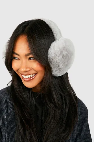 Womens Faux Fur Fluffy Ear Muffs - Grey - One Size, Grey