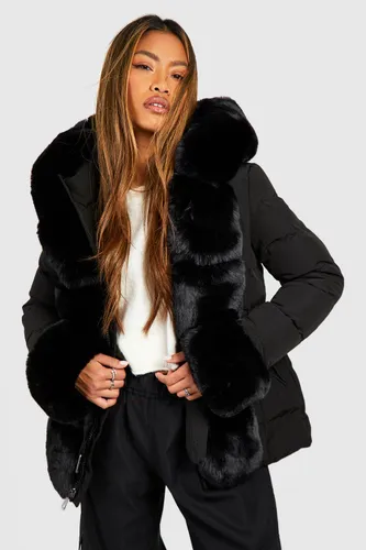 Womens Faux Fur Panelled Parka - Black - M, Black