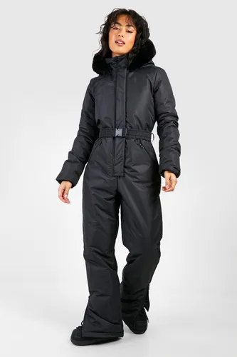 Womens Faux Fur Trim Snowsuit - Black - 12, Black