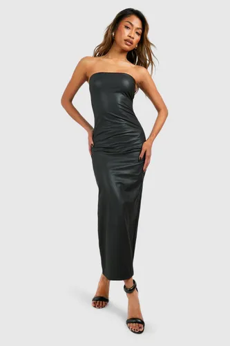 Womens Faux Leather Bandeau Maxi Dress - Black - L, Black