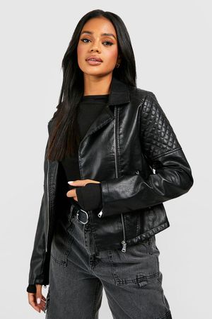 Womens Faux Leather Biker Jacket - Black - S, Black