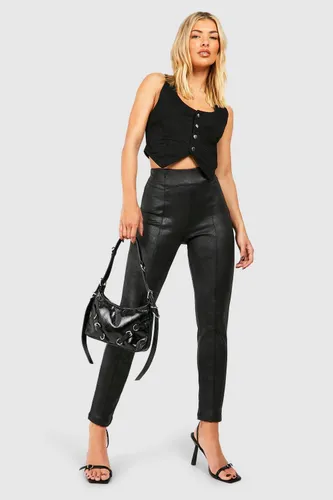 Womens Faux Leather Body Contour Leggings - Black - S, Black